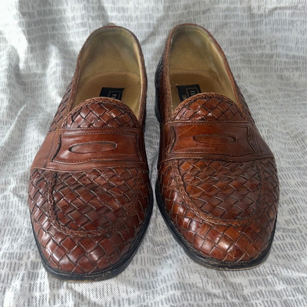 Florsheim Imperial MensWoven Leather Penny Loafers Brown Made in Italy 8 D 93066